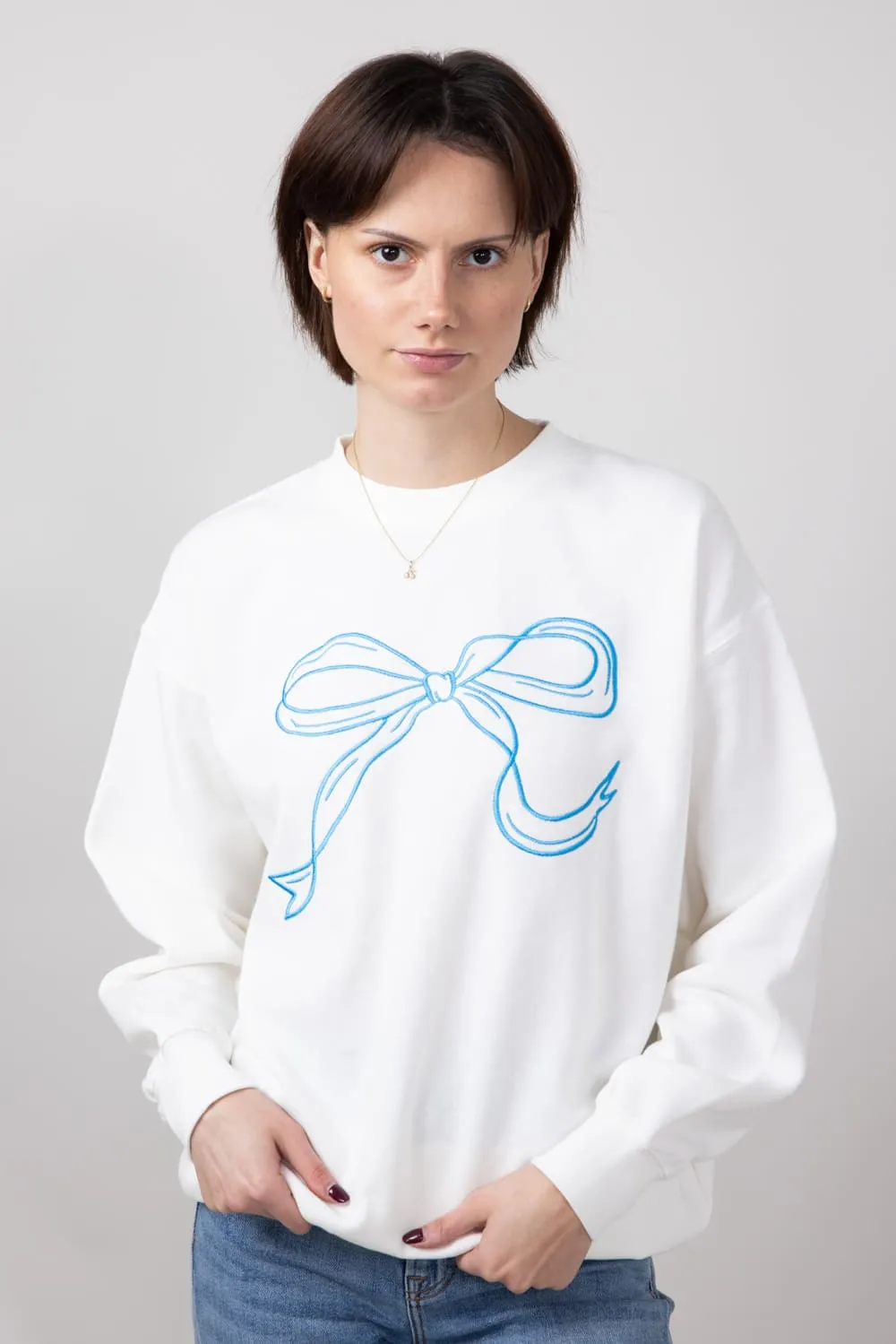 1897 Active Embroidered Bow Sweatshirt for Women in Ivory | GT874-IVORY