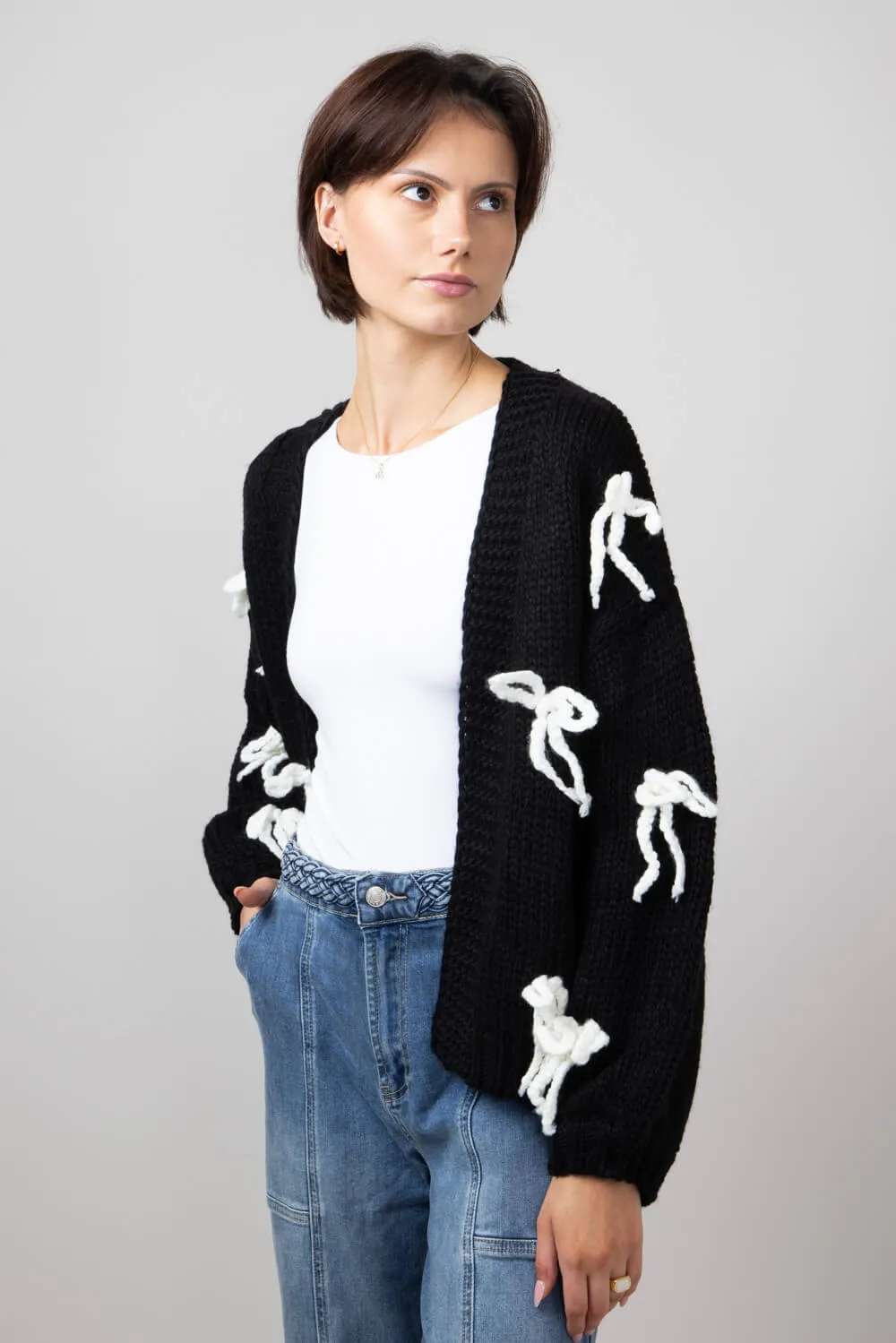 Bow Cardigan for Women in Black | BSW2791-BLACK