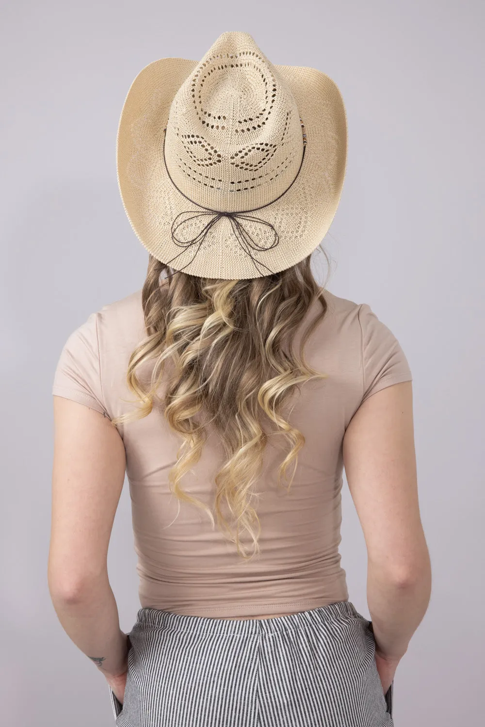 C.C. Woven Beaded Charm Cowgirl Hat for Women in Beige | CBC0134-BEIGE