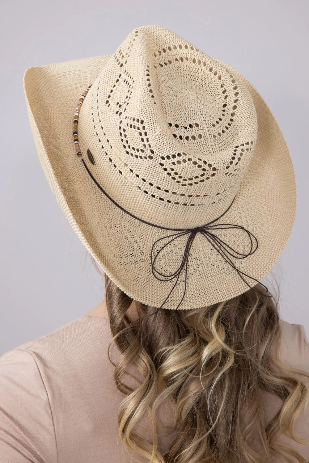 C.C. Woven Beaded Charm Cowgirl Hat for Women in Beige | CBC0134-BEIGE