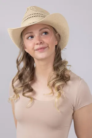 C.C. Woven Beaded Charm Cowgirl Hat for Women in Beige | CBC0134-BEIGE