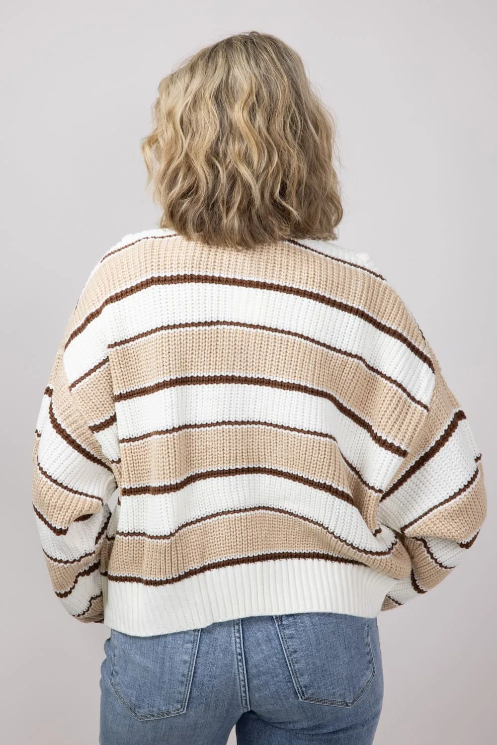 Colorblock Half Zip Striped Sweater for Women in Ecru | KSW1840-ECRU