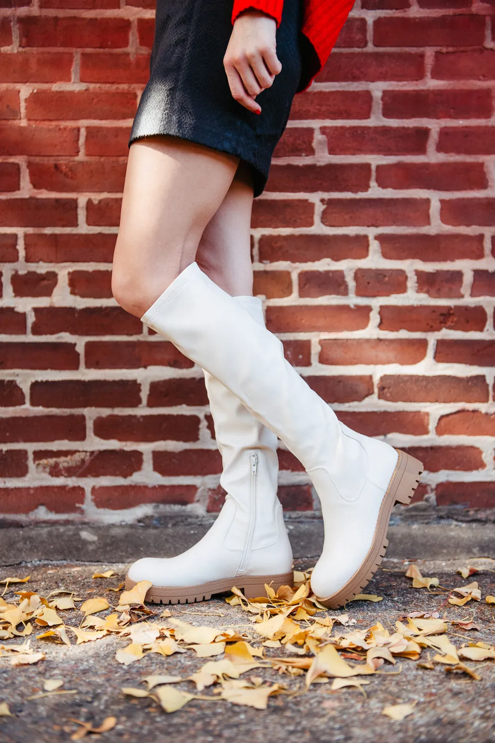 Dirty Laundry Veelo Knee High Boots for Women in Cream | VEELO-CREAM PU