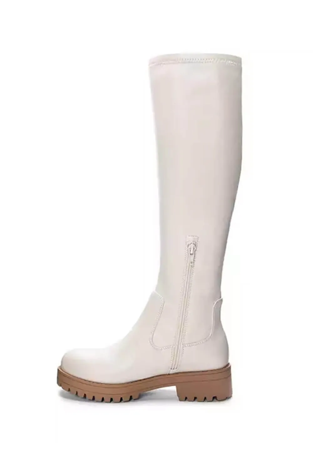 Dirty Laundry Veelo Knee High Boots for Women in Cream | VEELO-CREAM PU