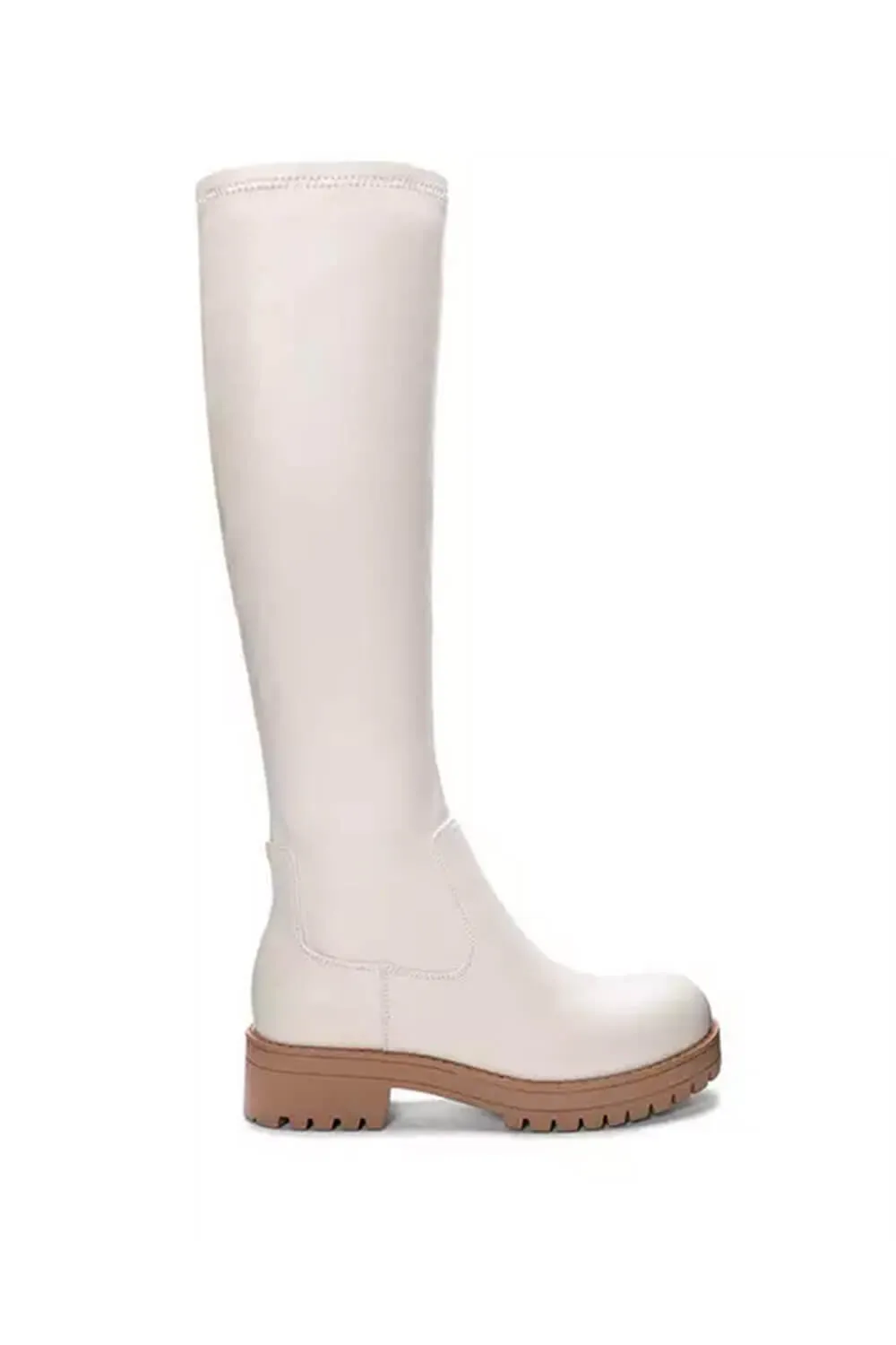 Dirty Laundry Veelo Knee High Boots for Women in Cream | VEELO-CREAM PU