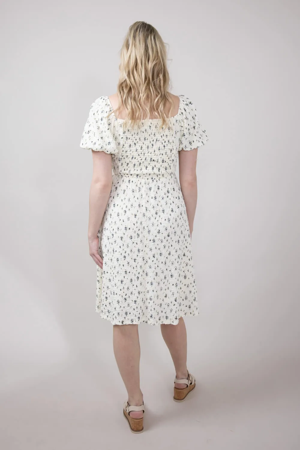 Floral Sweetheart Puff Sleeve Dress for Women in Ivory | ID47882-IRYBLU