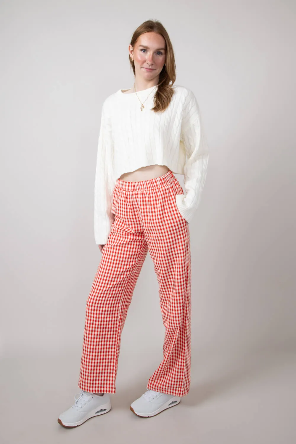 Gingham Relaxed PJ Pants for Women in Red | PSP1337-RED