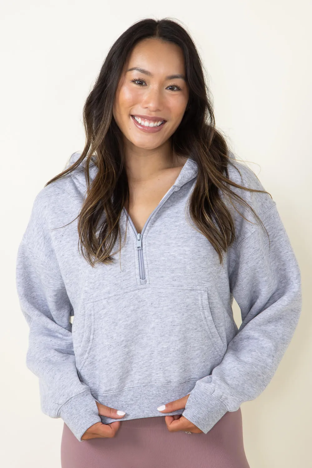 Half Zip Fleece Hoodie for Women in Heather Grey | JK350-LTGREY