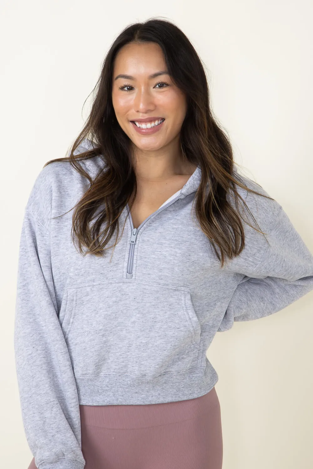 Half Zip Fleece Hoodie for Women in Heather Grey | JK350-LTGREY