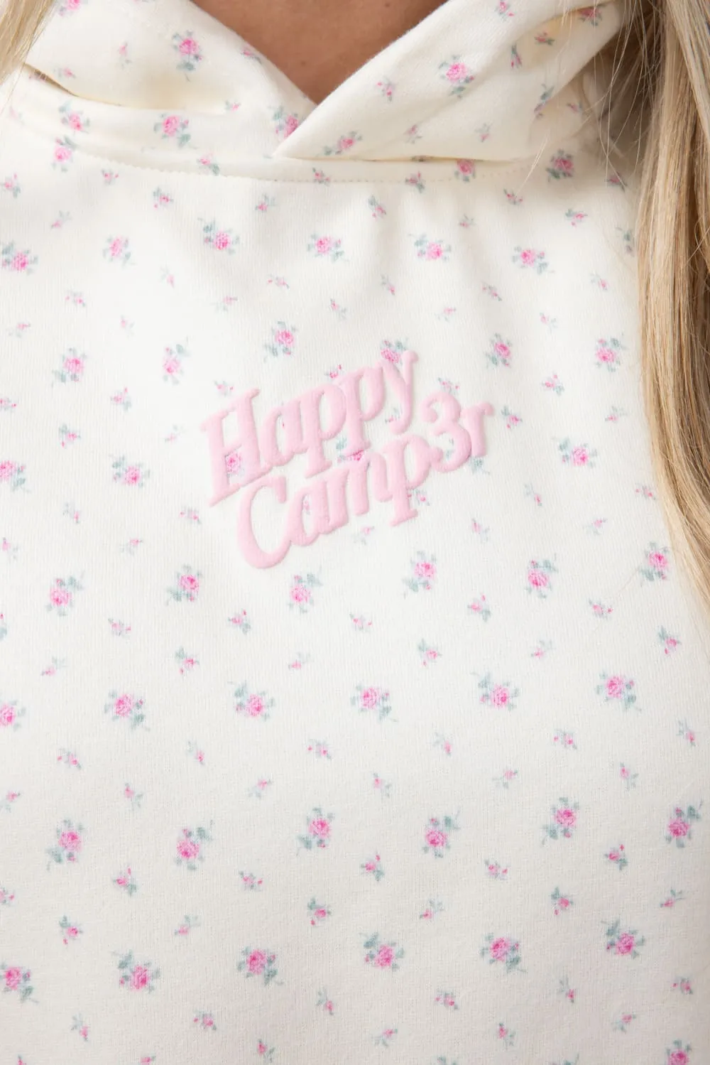 Happy Camp3r Vintage Flower Hoodie for Women in Cream | W304P24-16-CREAM