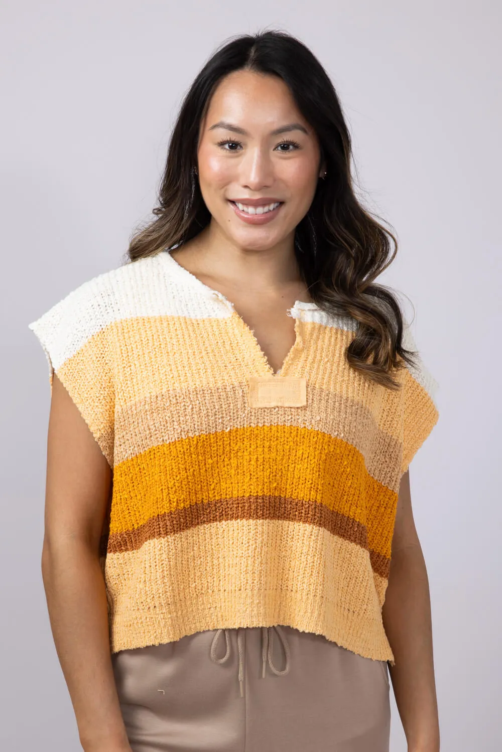 Illa Illa Multi Stripe Patch Top for Women in Orange Multi | IM8029-ORANGEMULTI