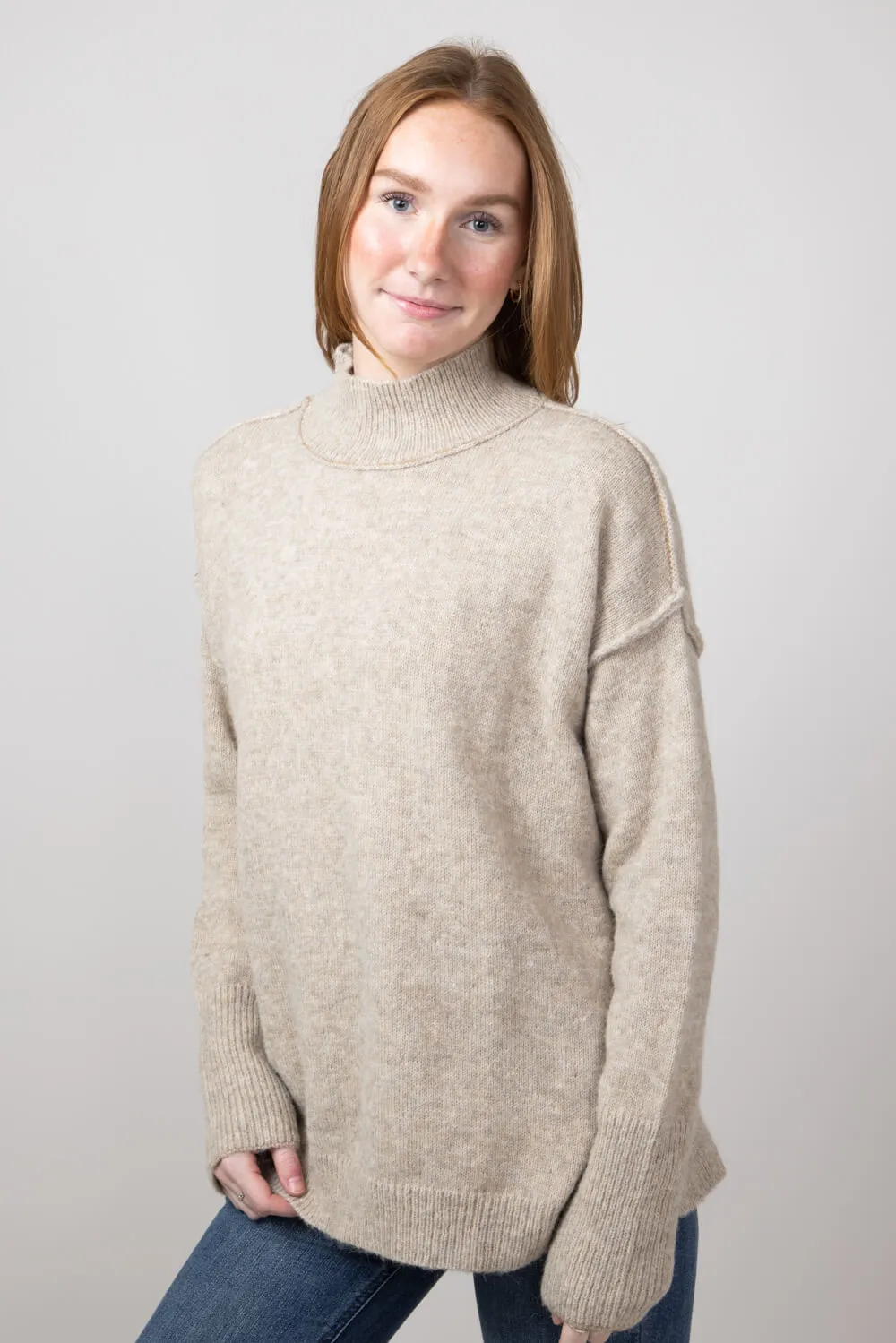 La Miel Mock Neck Sweater for Women in Taupe | MCS3566-TAUPE