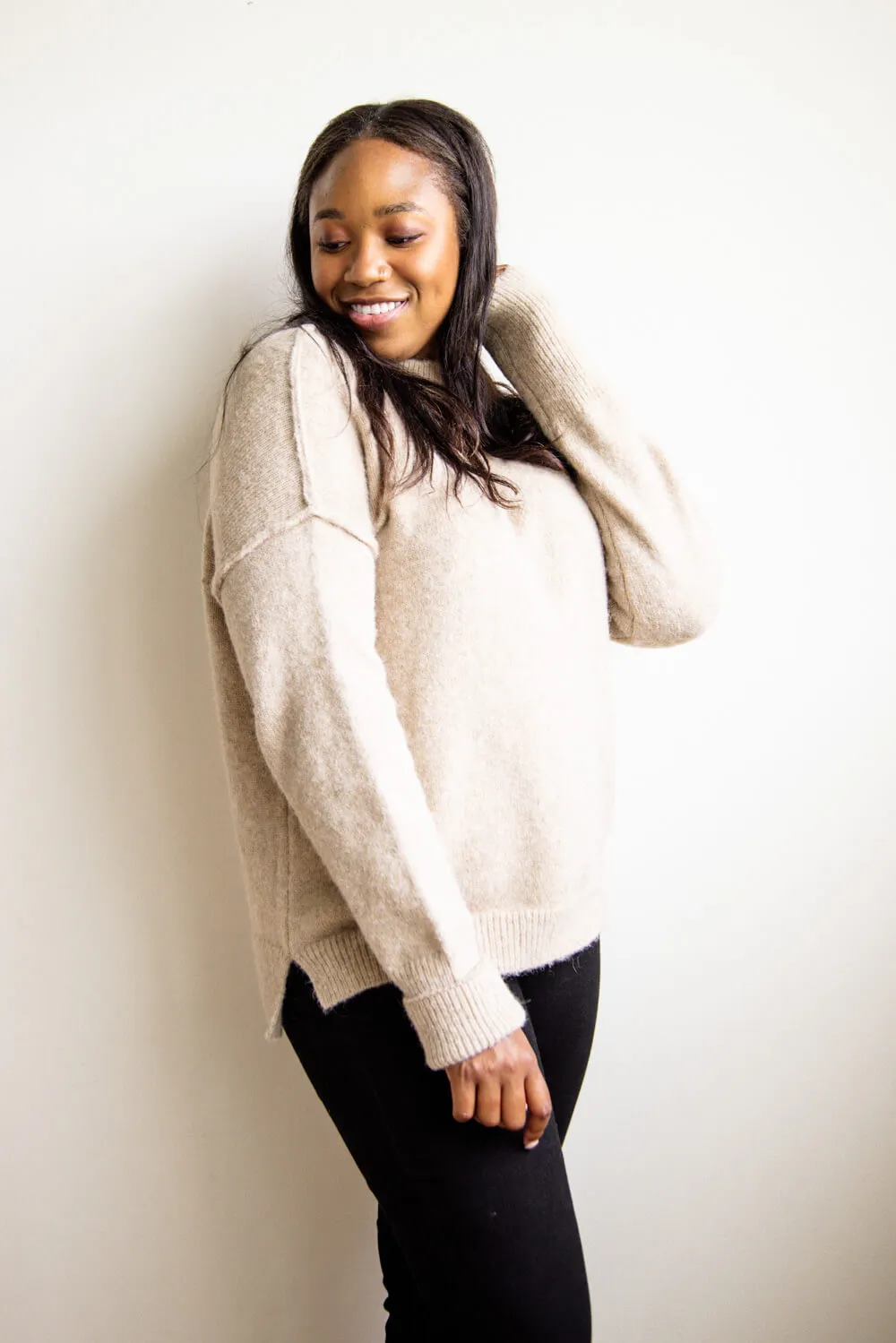 La Miel Mock Neck Sweater for Women in Taupe | MCS3566-TAUPE