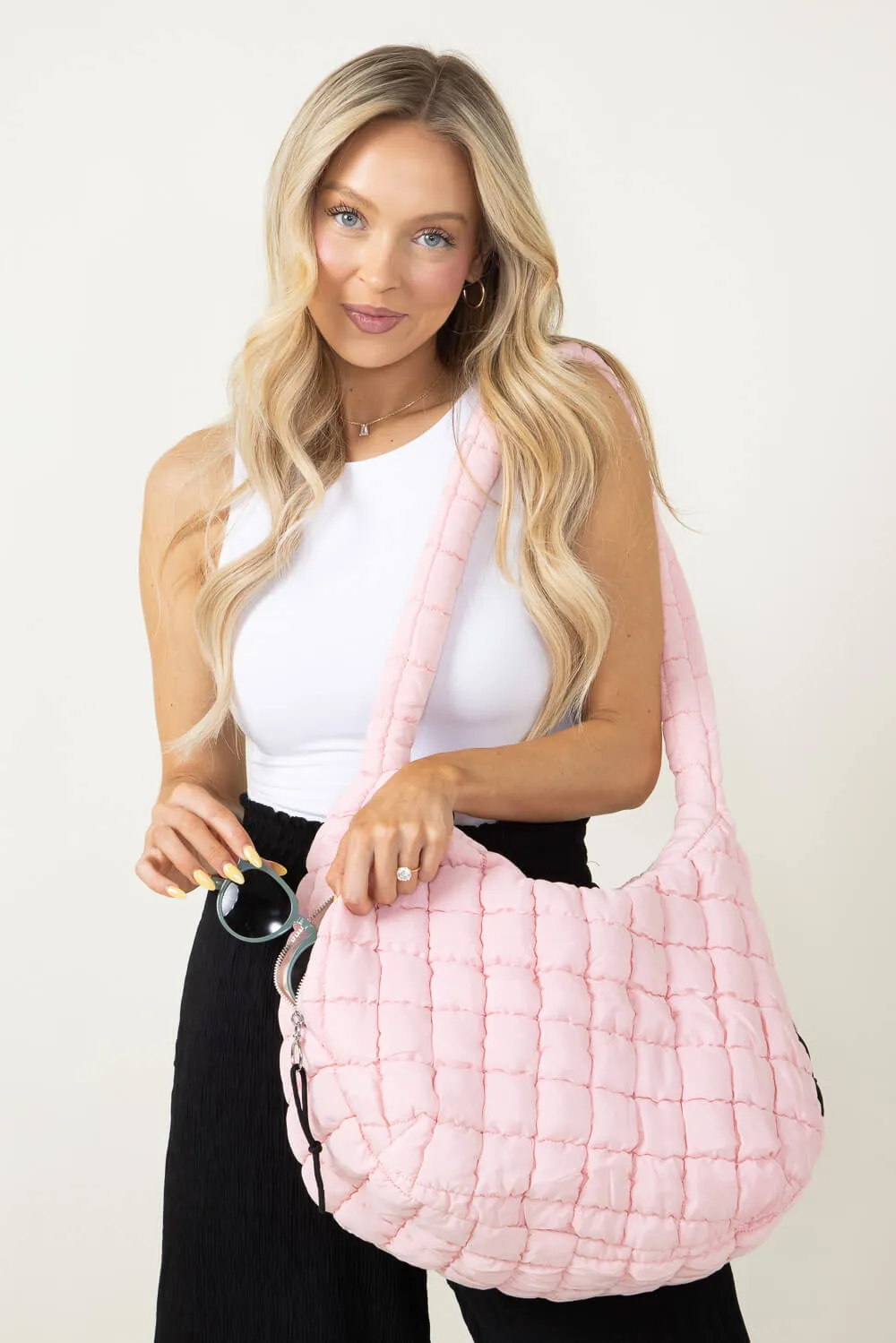 Large Quilted Puffer Bag for Women in Pink | PB9801-LIGHTPINK