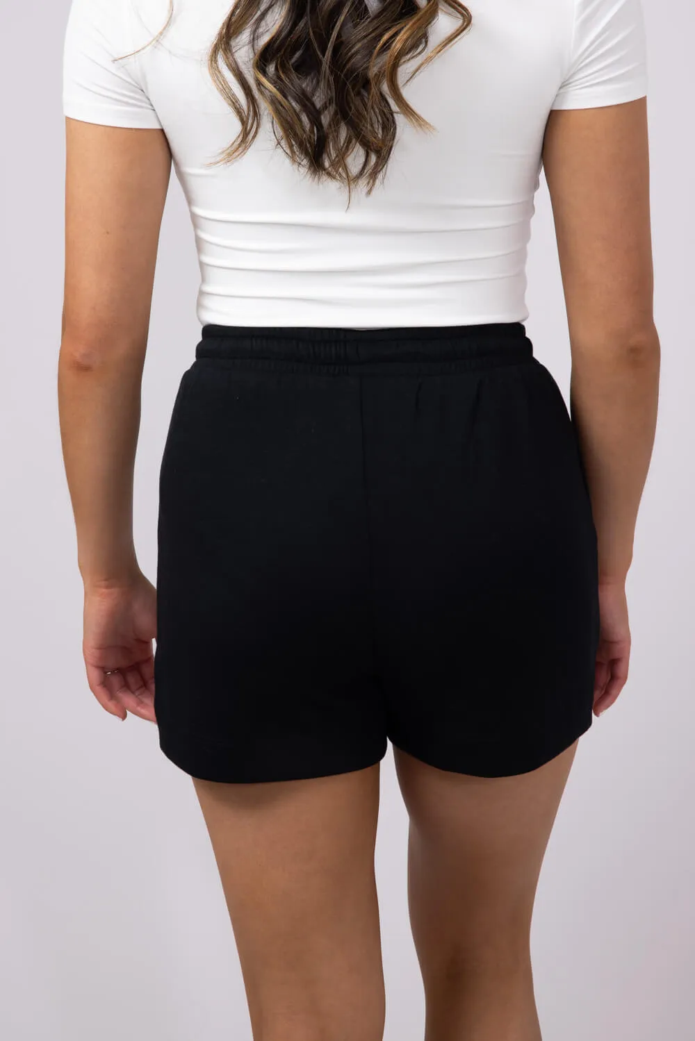 Love Tree Drawstring Scuba Lounge Shorts for Women in Black | 6993PN-BLACK