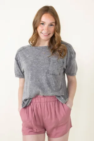 Mineral Wash Knit T-Shirt for Women in Charcoal | NT11108-CHARCOAL