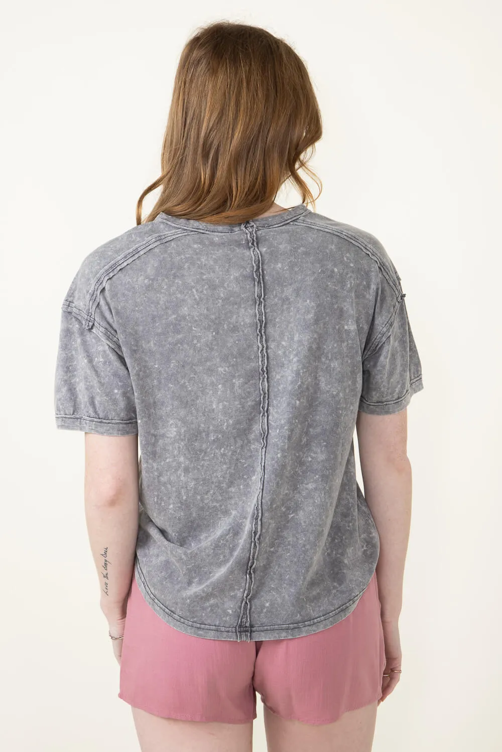 Mineral Wash Knit T-Shirt for Women in Charcoal | NT11108-CHARCOAL