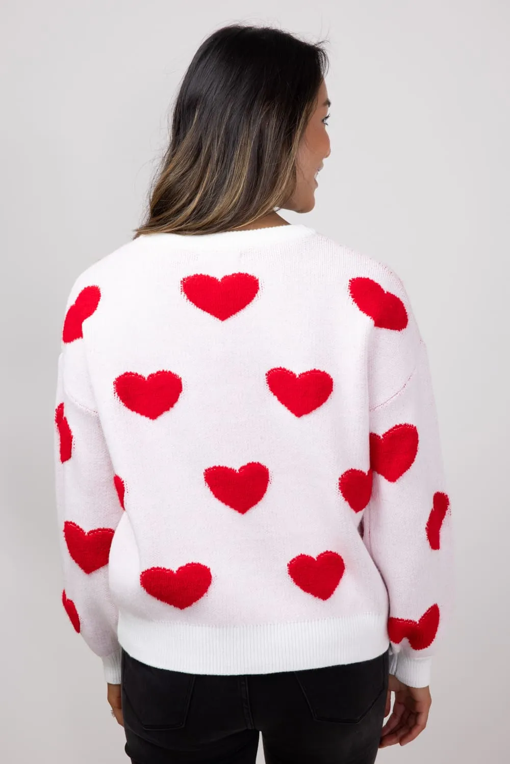Miracle Multi Heart Sweater for Women in Ivory/Red | W8373-IVORY