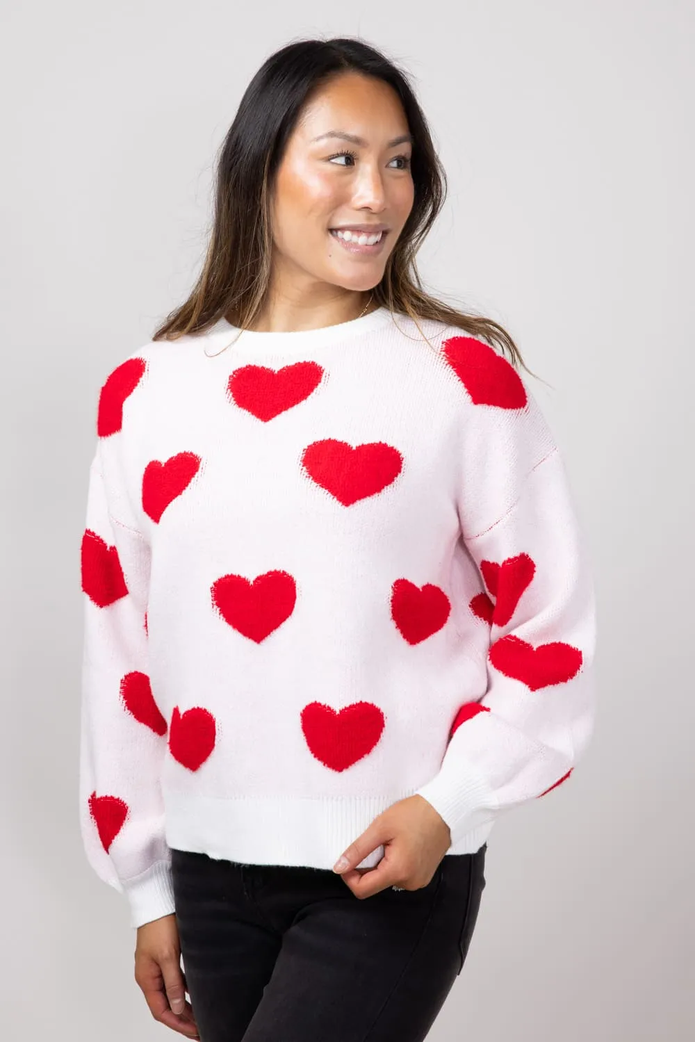 Miracle Multi Heart Sweater for Women in Ivory/Red | W8373-IVORY