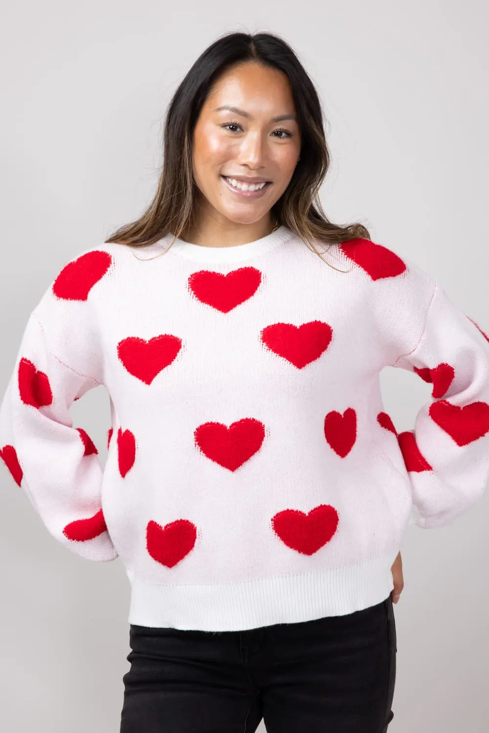 Miracle Multi Heart Sweater for Women in Ivory/Red | W8373-IVORY