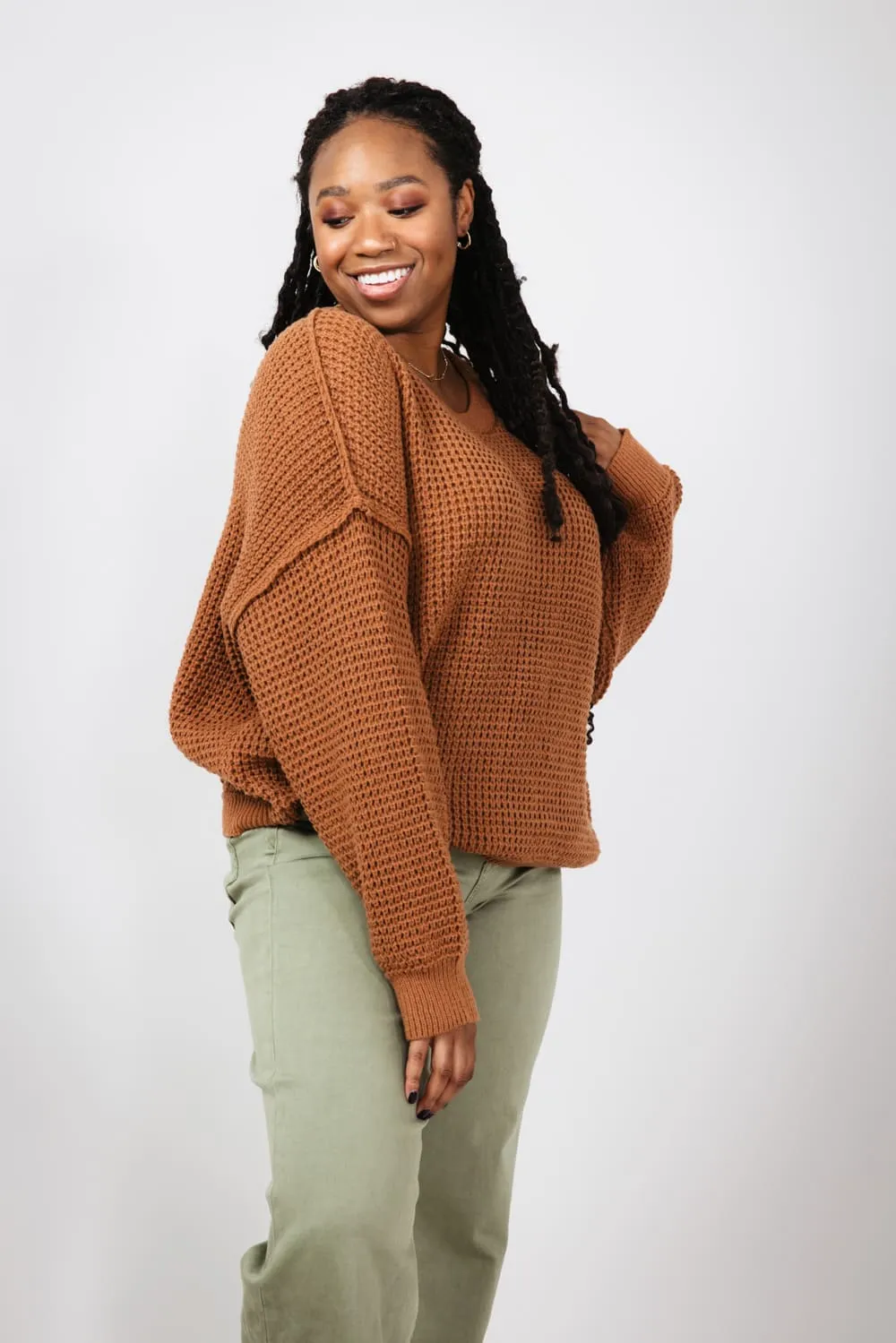 Miracle Waffle Cable Knit Sweater for Women in Camel | F196-CAMEL