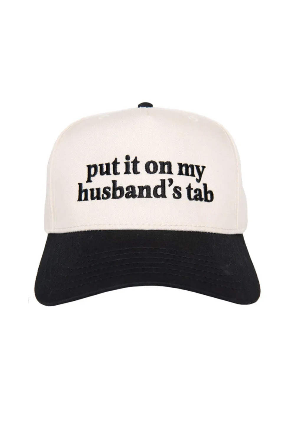 Put It On My Husband’s Tab Trucker Hat for Women in Black/Tan | KDC-BC-1110-BLK-TAN