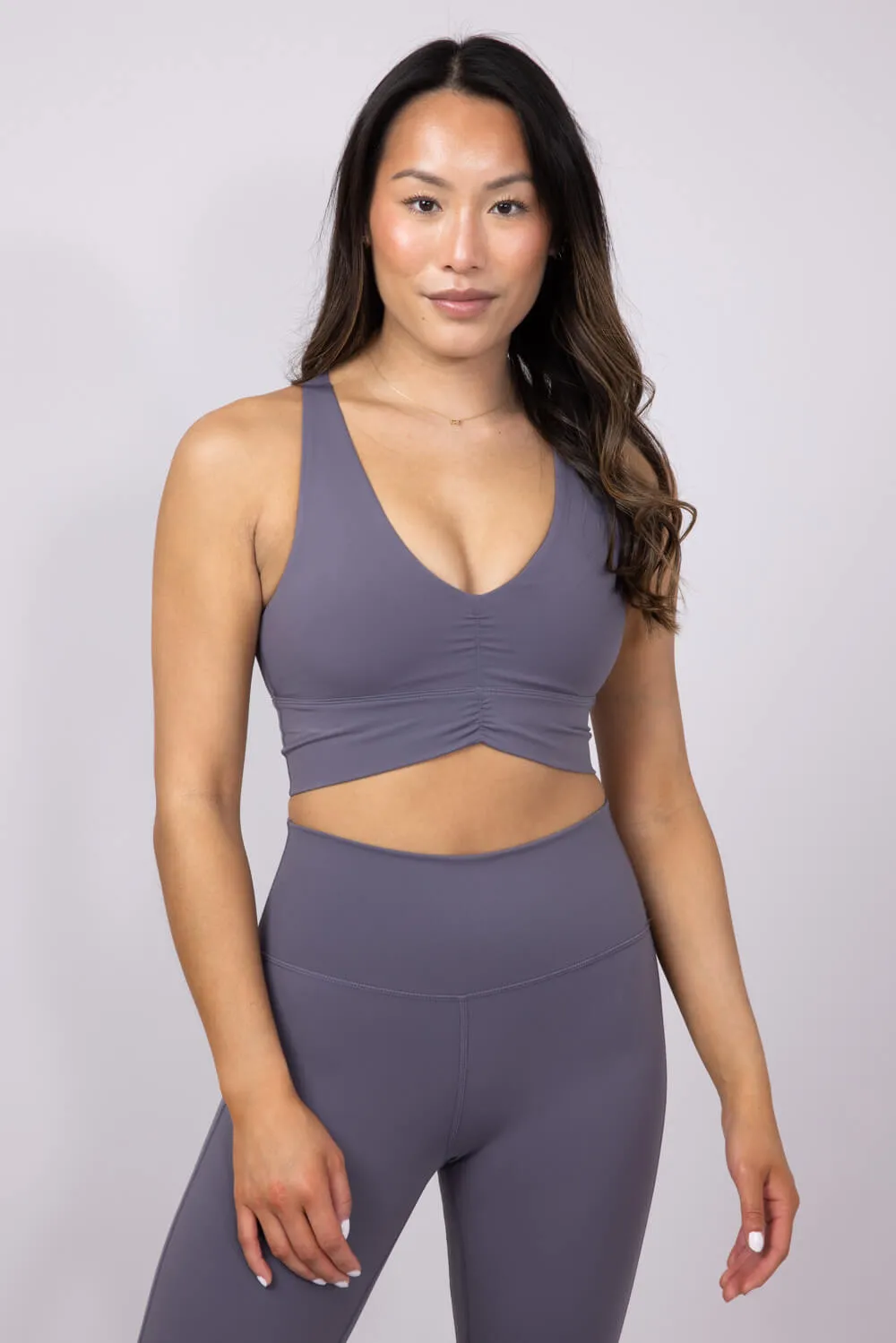 Ruched Racerback Bra for Women in Charcoal | MAYA-Y61-CHARCOAL