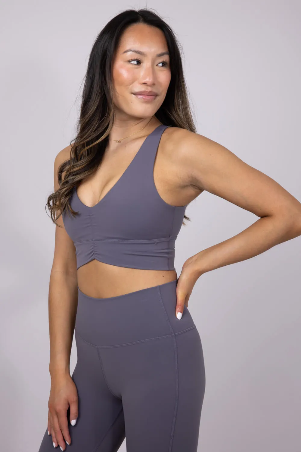 Ruched Racerback Bra for Women in Charcoal | MAYA-Y61-CHARCOAL