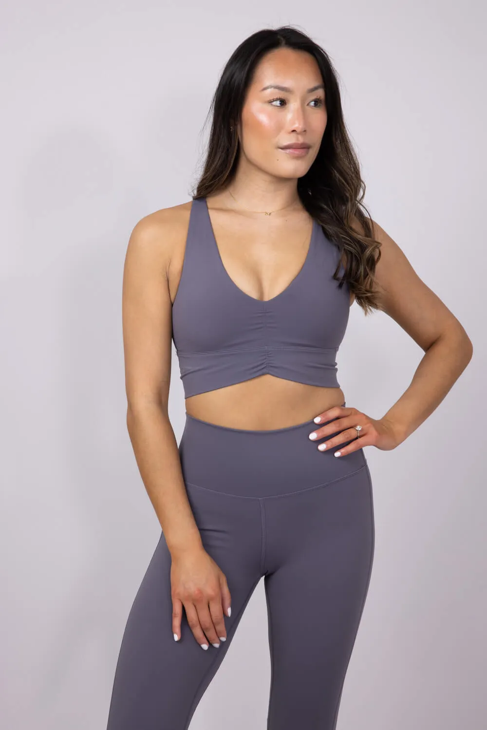 Ruched Racerback Bra for Women in Charcoal | MAYA-Y61-CHARCOAL