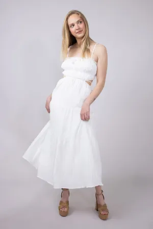 Ruffle Bodice Side Cut Out Dress for Women in White | ID3811-WHITE
