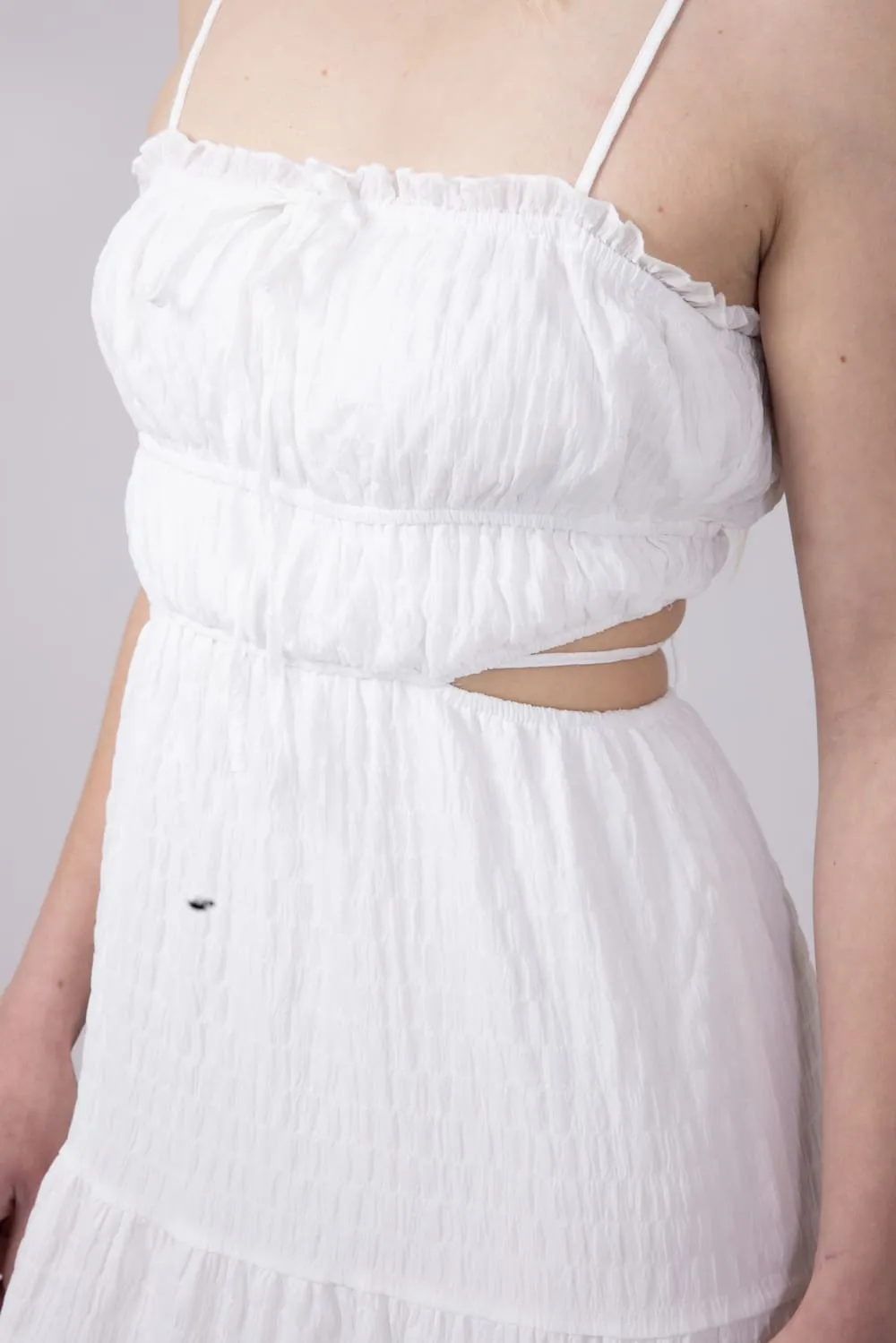 Ruffle Bodice Side Cut Out Dress for Women in White | ID3811-WHITE
