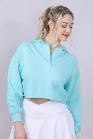 Simply Southern Johnny Collar Cropped Hoodie for Women in Aqua | PP-0125-HD-VNCK-AQUA