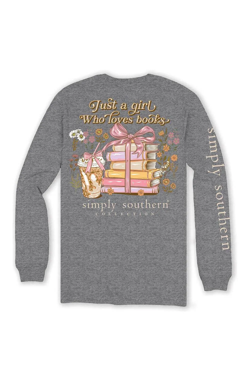 Simply Southern Long Sleeve Books T-Shirt for Women in Charcoal Heather | LS-BOOKS-CHARCOALHTHR
