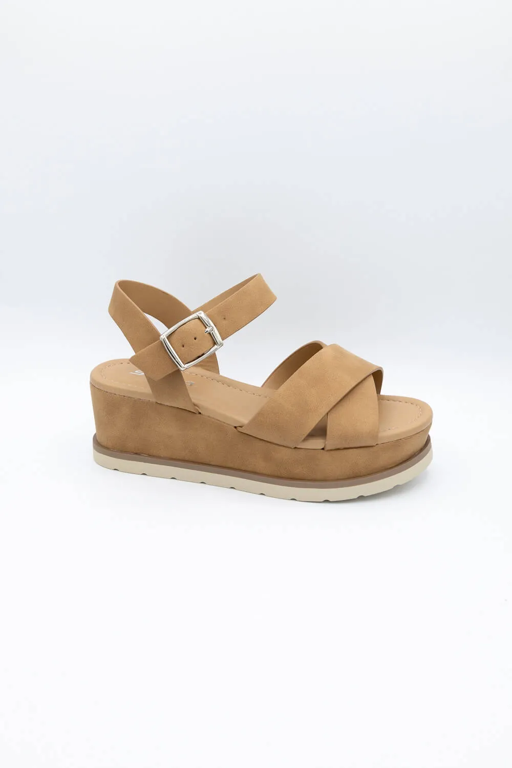 Soda Clever Criss Cross Platform Sandals for Women in Tan | CLEVER-S LT TAN