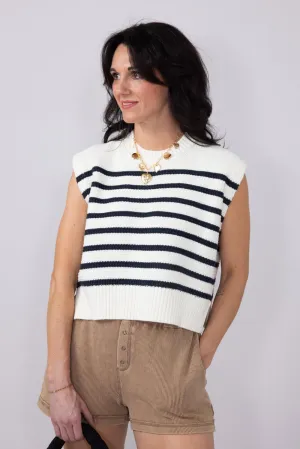 Striped Sleeveless Sweater for Women in Off White/Navy | SWT70255D-OFFWHITENAVY