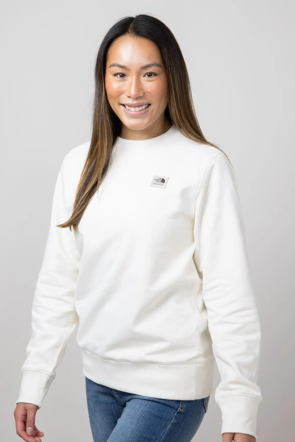 The North Face Heritage Patch Fleece Sweatshirt for Women in White Dune | NF0A7UOO-6IV