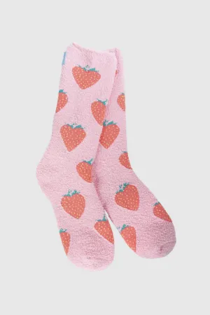 World's Softest Cozy Strawberry Crew Socks for Women in Pink | 75965