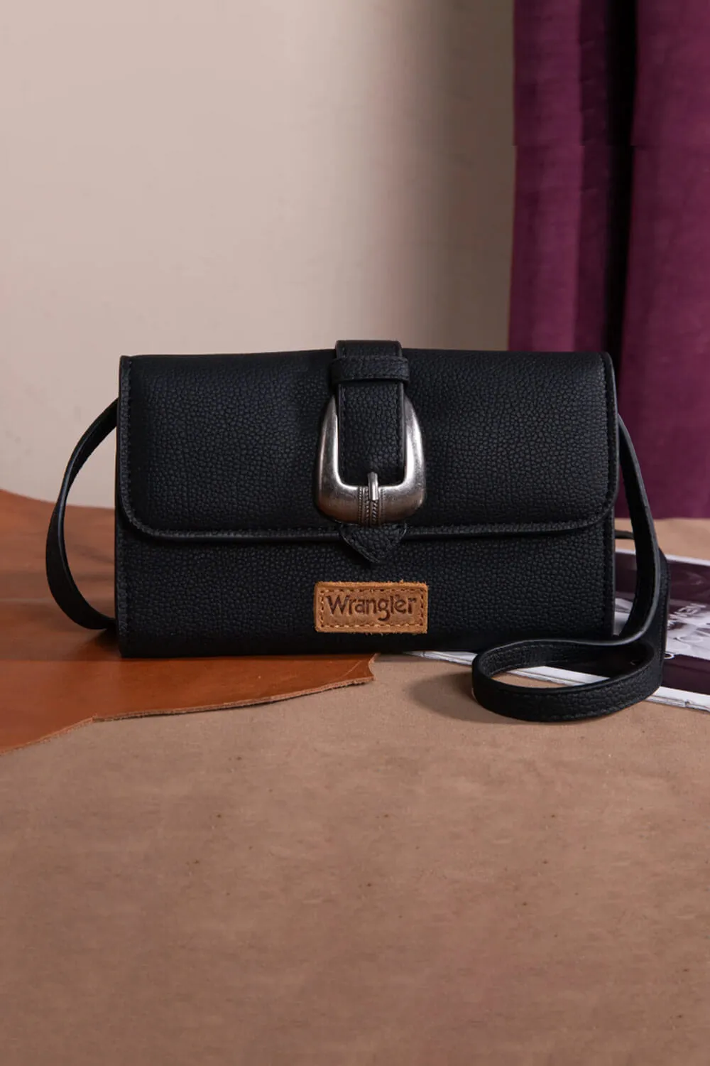 Wrangler Buckle Mini Wallet Crossbody for Women in Black | WG168-W012-BK