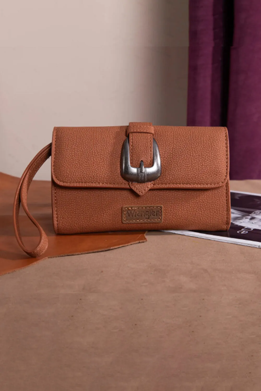 Wrangler Buckle Mini Wallet Crossbody for Women in Brown | WG168-W012-BR