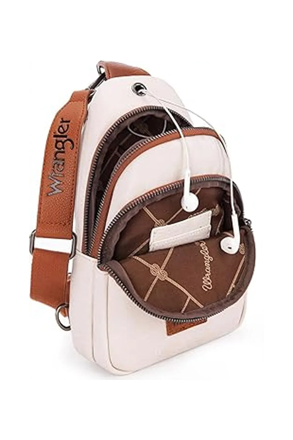 Wrangler Dual Zippered Crossbody Sling Bag for Women in Beige | WG87-227-BG